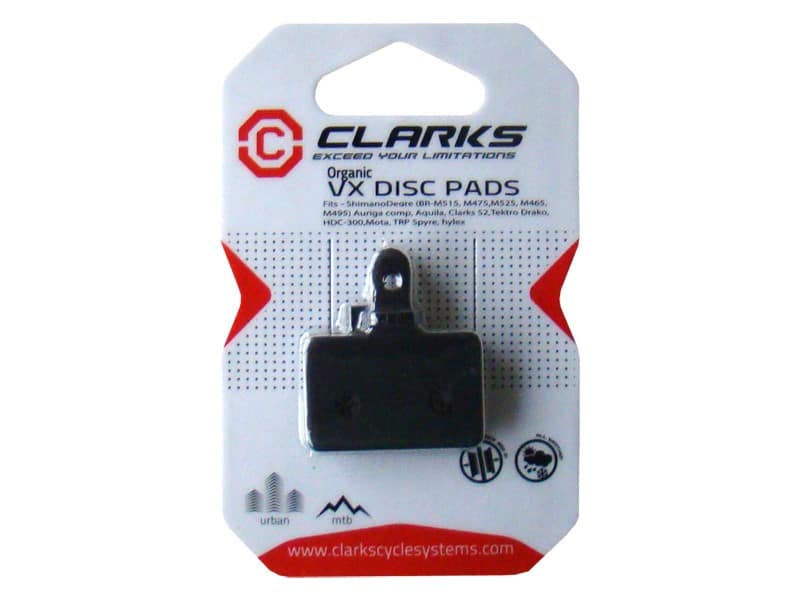 Okładziny hamulcowe CLARKS VX811 Żywiczne, Dla SHIMANO/TEKTRO & TRP (Shimano Deore M515, M475, M525, M465, M495, Tektro Draco, Dorado, Orion, Auriga, Aquila, HDC300, TRP - Spyre, Hylex, Clarks CMD-32, S2, Clout 1) (NEW)