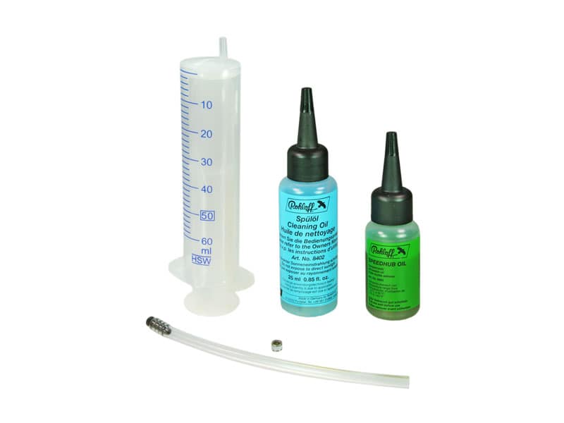 Zestaw do 1x wymiany oleju w piaście ROHLOFF SPEEDHUB 500/14 - OIL CHANGE KIT (Olej czyszczący 25ml, Olej całoroczny 12,5ml, Strzykawka, Śruba spustowa, Wąż) (NEW)