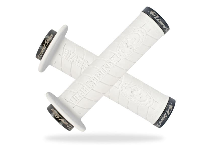Chwyty kierownicy LIZARDSKINS LOGO FLANGE LOCK-ON klamry czarne 143mm białe (DWZ)