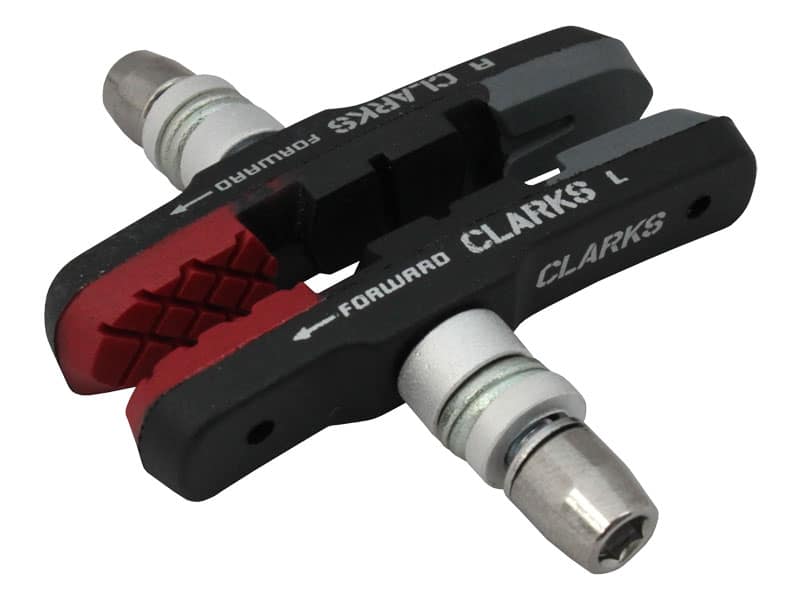 Klocki hamulcowe V-brake CLARKS CPS301 INTEGRATED PADS MTB/HYBRID ELITE, 72mm, Warunki Suche i Mokre, V-brake, Mtb, Czerwono-czarno-szare (NEW)