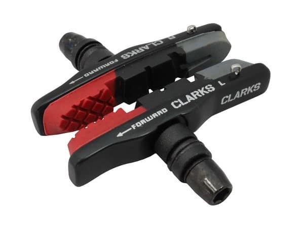 Klocki hamulcowe V-brake CLARKS CPS513 PADS MTB/HYBRID ELITE, 72mm, Lekka obudowa aluminiowa, Warunki Suche i Mokre, V-brake, Czerwono-czarno-szare (NEW)
