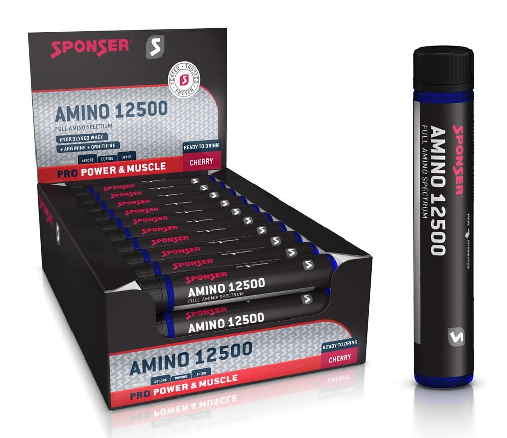 Aminokwasy SPONSER AMINO 12500 cherry w ampułkach pudełko (30 ampułek x 25ml) (NEW)