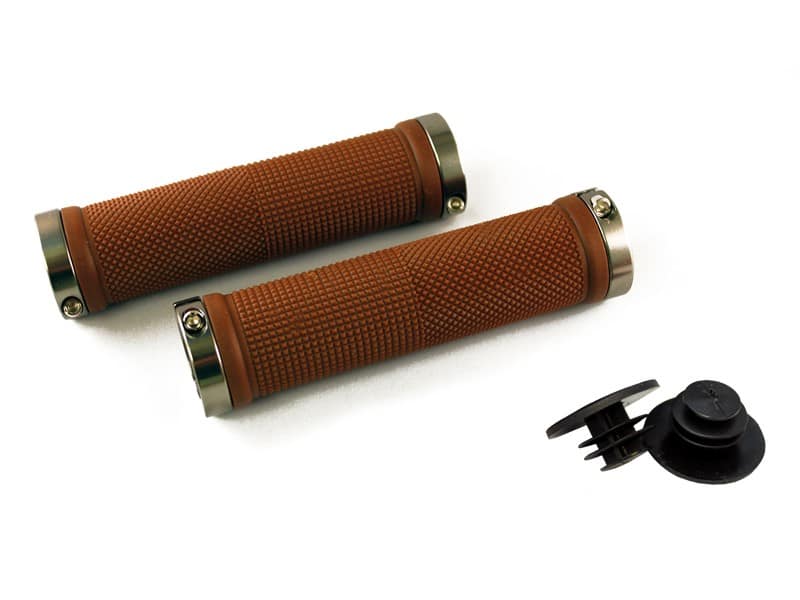 Chwyty kierownicy CLARKS CLO-201, Double Lock-On 130mm, Brązowe, Pierścienie Szare (DWZ)