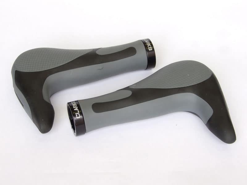 Chwyty kierownicy CLARKS CE-205, Ergonomiczne 130mm, Zintegrowane rogi, Pierścień blokujący Lock-On, Czarno-szare (NEW)
