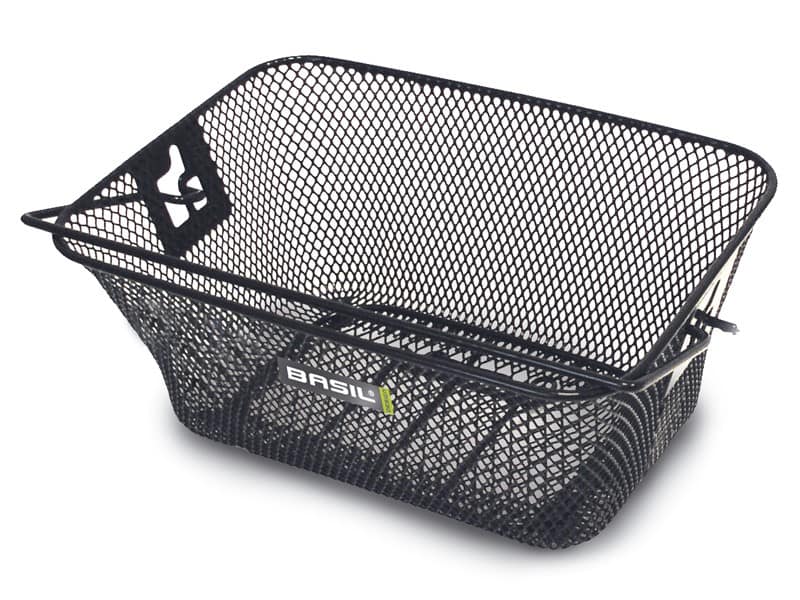 Kosz tylny na bagażnik BASIL TIGRE JUNIOR + haczyki mocujące Bottom hooks, stalowy czarny (WYPRZEDAŻ -50%)