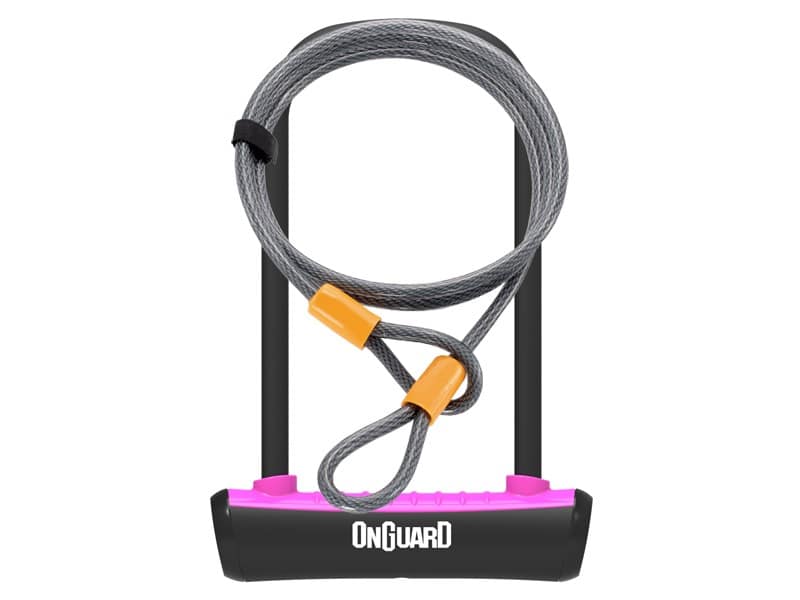 Zapięcie rowerowe ONGUARD NEON 8154PN U-LOCK + LINKA - ⌀ 11mm, Wymiary: 115mm x 230mm - uchwyt + 2x Klucze + LINKA 10mm x 120cm Różowe (NEW)