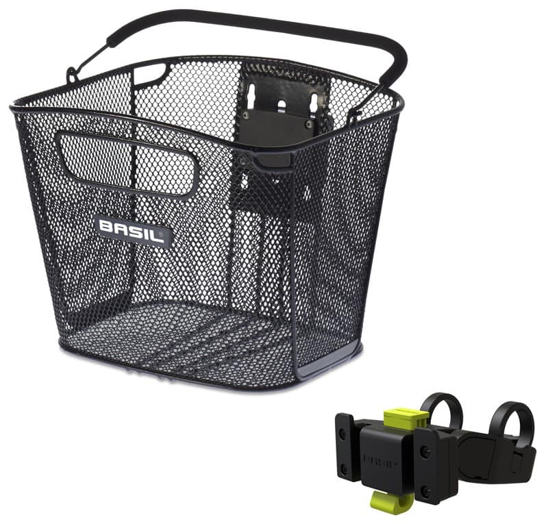 Kosz na kierownicę BASIL BOLD KF+HANDLEBARHOLDER, KF System (ze wspornikiem), mocowanie przenośne, stalowy czarny (NEW)