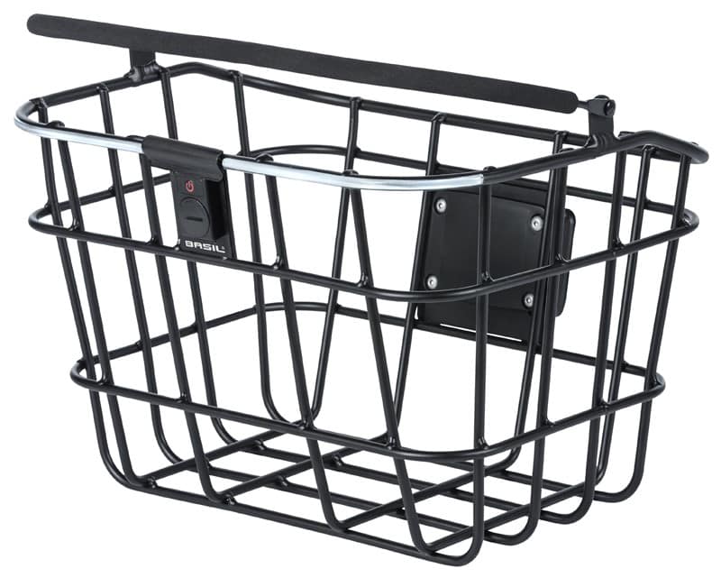 Kosz na kierownicę BASIL BREMEN ALU BE/KF NORDLICHT aluminowy + Oświetlenie + Płytka mocująca do kosza BASIL BASEASY + KLICKFIX ADAPTER PLATE system do mocowania na sztycę kierownicy i kierownicę odpinany (bez wspornika) (WYPRZEDAŻ -50%)