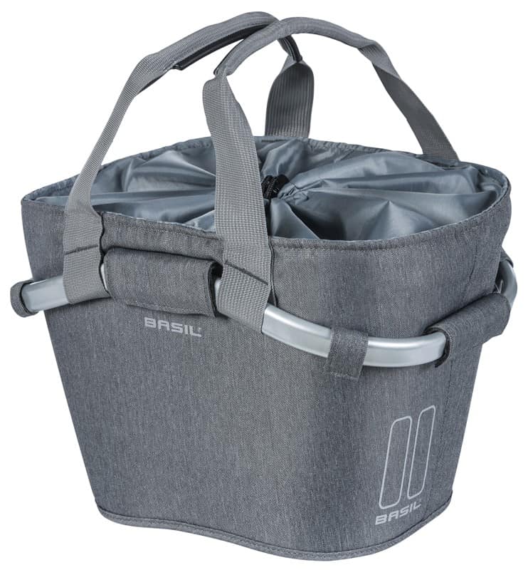 Kosz na kierownicę BASIL CLASSIC CARRY ALL FRONT BASKET KF 15L, szary + Płytka mocująca do kosza BASIL KLICKFIX ADAPTER system do mocowania na kierownicę odpinany (bez wspornika) (NEW)