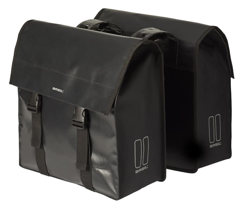 Sakwa podwójna BASIL URBAN LOAD DOUBLE PANNIER BAG 48-53L, Universal Bridge System, 100% wodoodporna, black/black (NEW)