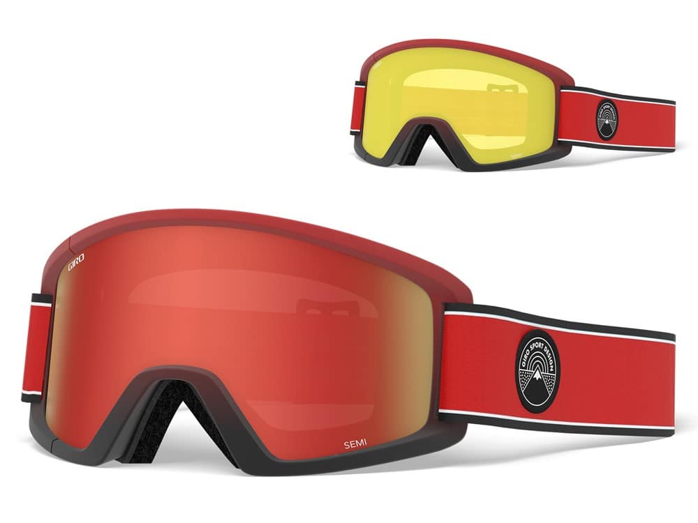 Gogle zimowe GIRO SEMI RED ELEMENT (OTG) (Cylindryczne) (Szyba lustrzana kolorowa AMBER SCARLET 19-42% S2 + Szyba kolorowa YELLOW 84% S0) (NEW 2023/2024).