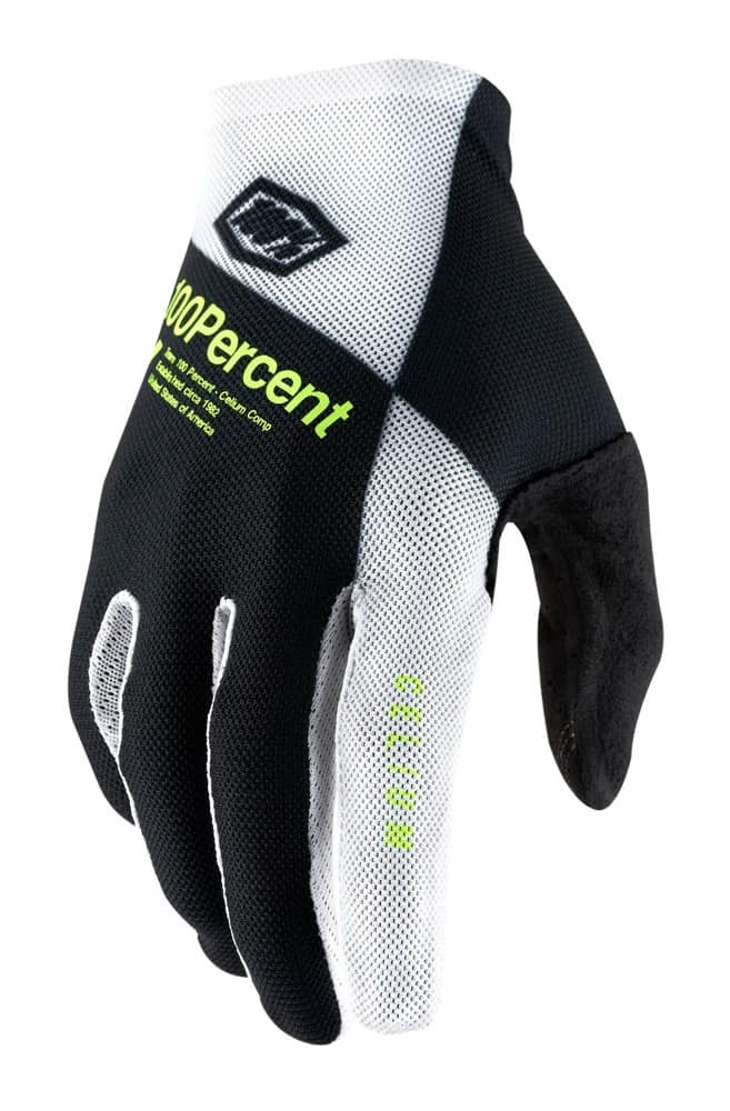 Pilnų pirštų pirštinės 100% CELIUM Glove black white fluo yellow, dydis M (delno ilgis 187-193 mm)