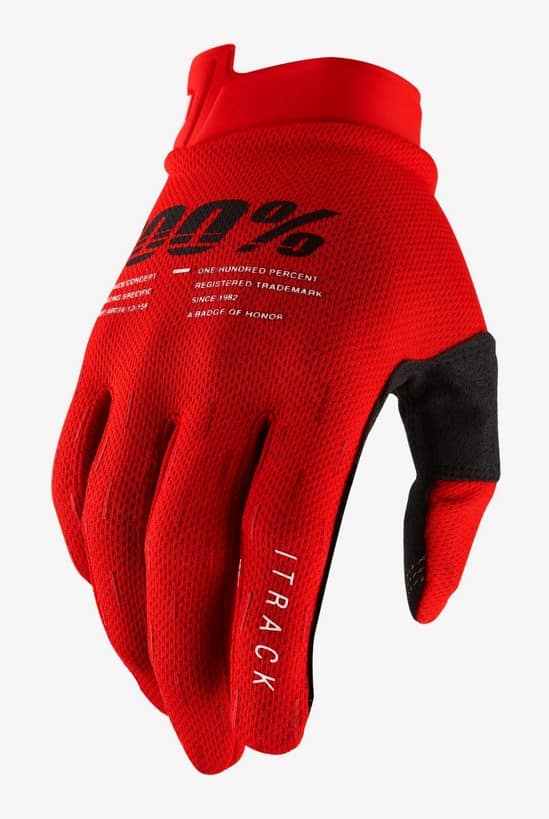 Pilnų pirštų pirštinės 100% ITRACK Glove red, dydis XL (delno ilgis 200-209 mm)