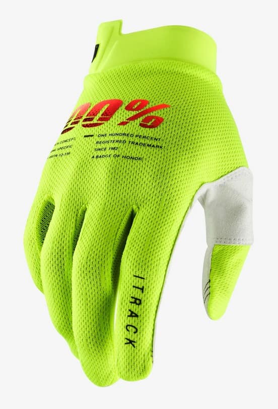 Pilnų pirštų pirštinės 100% ITRACK Glove fluo yellow, dydis M (delno ilgis 187-193 mm)