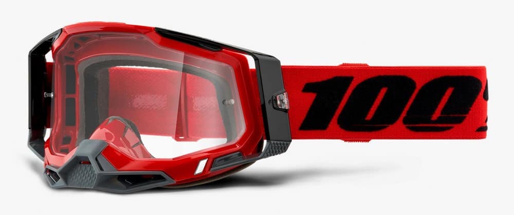 Gogle 100% RACECRAFT 2 RED (Szyba Przezroczysta Anti-Fog, LT 88%-92% + 10 Zrywek) (WYPRZEDAŻ -50%)