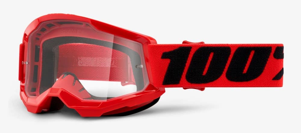 Gogle 100% STRATA 2 JUNIOR RED (Szyba Przezroczysta Anti-Fog, LT 88%-92%) (WYPRZEDAŻ -50%)