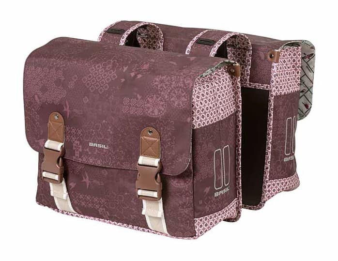 Sakwa podwójna BASIL BOHEME DOUBLE PANNIER BAG 35L Universal Bridge System, wodoodporna fig red (WYPRZEDAŻ -50%)