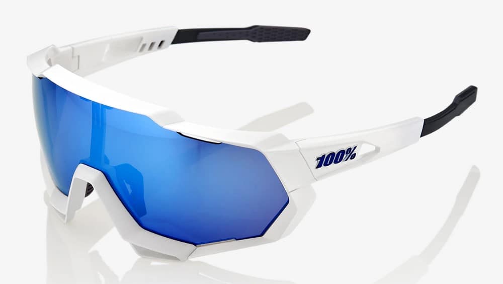 Okulary 100% SPEEDTRAP Matte White - HiPER Blue Multilayer Mirror Lens (Szkła Niebieskie Lustrzane Wielowarstwowe LT 13% + Szkła Przeźroczyste LT 93%) (WYPRZEDAŻ -45%)