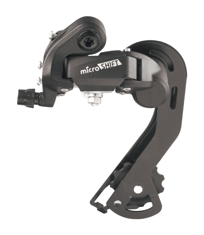 Galinis pavarų perjungiklis MICROSHIFT, 6-7 pavarų (2/3x6/7), Suderinamas su Shimano, Ilga šakutė, Max. žvaigždutė 28-30T, Min. žvaigždutė 13-14T, Talpa 43T (NAUJIENA))