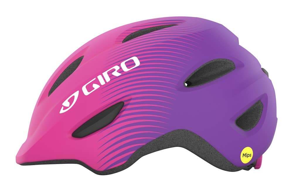 Vaikiškas šalmas GIRO SCAMP MIPS matinis rožinis su perėjimu į violetinę, dydis XS (45-49 cm)