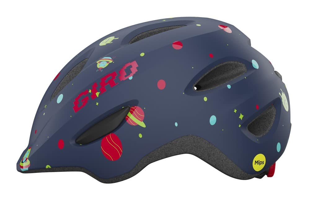 Vaikiškas šalmas GIRO SCAMP MIPS matinis vidurnakčio kosmoso rašto, dydis XS (45-49 cm)