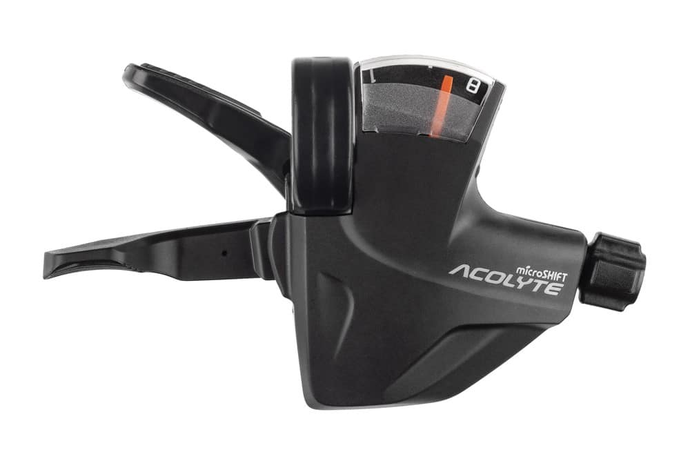Manetka MICROSHIFT ACOLYTE, Prawa, 8.rzędowa, Nie kompatybilna z Shimano, Quick Trigger Shifter, Optyczny Wskaźnik Przełożeń (NEW)