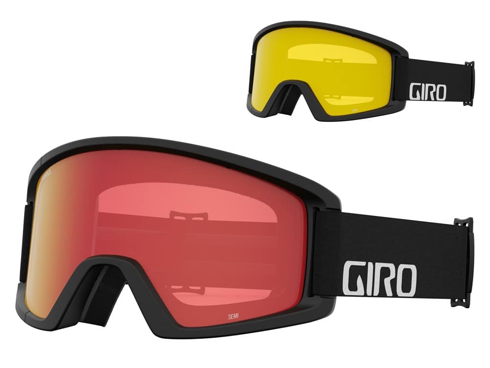 Gogle zimowe GIRO SEMI BLACK WORDMARK (OTG) (Cylindryczne) (Szyba lustrzana kolorowa AMBER SCARLET 19-42% S2 + Szyba kolorowa YELLOW 84% S0) (NEW 2023/2024).