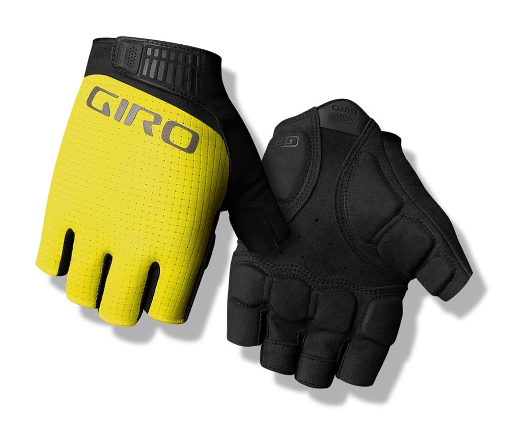 Vyriškos GIRO BRAVO II GEL dviratininko pirštinės trumpais pirštais, ryškiai geltonos, dydis XXL (delno apimtis nuo 267 mm / delno ilgis nuo 211 mm)