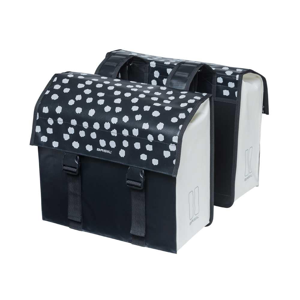 Sakwa podwójna BASIL URBAN LOAD DOUBLE PANNIER BAG 48-53L, Universal Bridge System, 100% wodoodporna, black reflective/black (NEW)