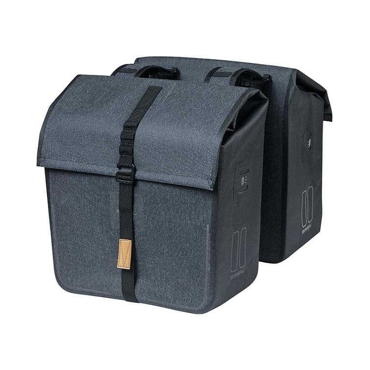 Sakwa podwójna BASIL URBAN DRY DOUBLE BAG 50L, Universal Bridge System, tkanina poliester z powłoką ochronną, 100% wodoodporna, charcoal melee (NEW)