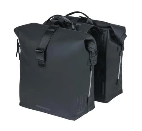 Sakwa podwójna BASIL SOHO DOUBLE PANNIER BAG NORDLICHT Universal Bridge System 41L, 100% wodoodporna night black oświetlenie Nordlicht Technology (NEW)