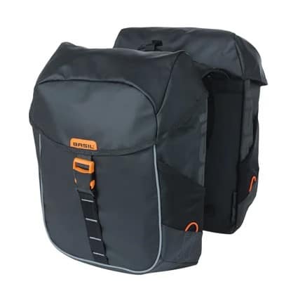 Sakwa podwójna BASIL MILES TARPAULIN DOUBLE PANNIER BAG 34L, Universal Bridge System, 100% wodoodporna black orange (NEW)