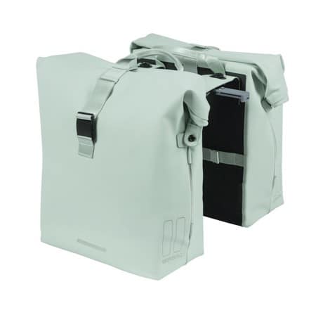 Sakwa podwójna BASIL SOHO DOUBLE PANNIER BAG NORDLICHT MIK, MIK System (ready to go) 41L 100% wodoodporna pastel green oświetlenie Nordlicht Technology (WYPRZEDAŻ -50%)