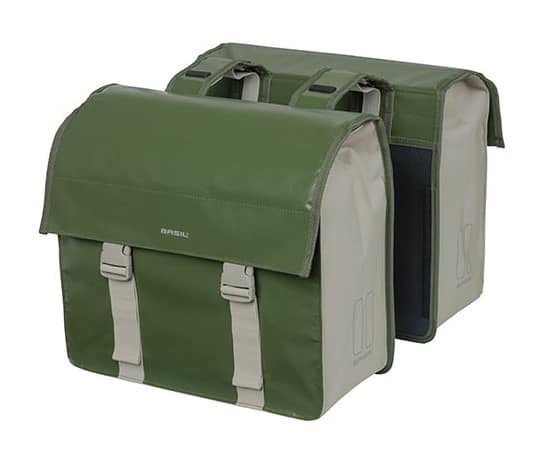 Sakwa podwójna BASIL URBAN LOAD DOUBLE PANNIER BAG 48-53L, Universal Bridge System, 100% wodoodporna, moss green/sand (NEW)