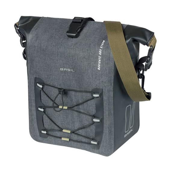 Sakwa pojedyncza BASIL NAVIGATOR STORM SINGLE PANNIER BAG MIK SIDE  M 12-15 L, MIK System (ready to go) wodoodporna grey black (NEW)