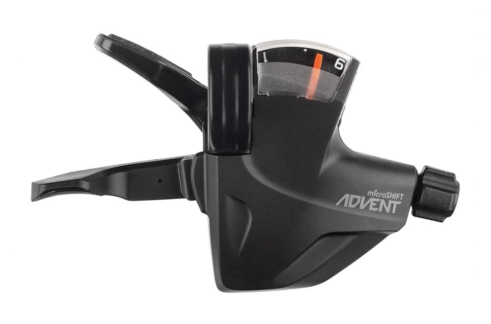 Manetka MICROSHIFT ADVENT SUPER SHORT, Prawa, 9.rzędowa, Niekompatybilna z Shimano, Short Reach Quick Trigger Pro Shifter, Wskaźnik Przełożeń (NEW)
