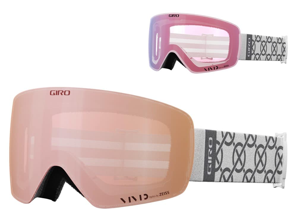 Gogle zimowe GIRO CONTOUR RS WHITE MONOGRAM (OTG) (Sferyczne) (Szyba lustrzana kolorowa VIVID-Carl Zeiss ROSE GOLD 19-42% S2 + Szyba lustrzana kolorowa VIVID-Carl Zeiss INFRARED 58% S1) (NEW 2024/2025)