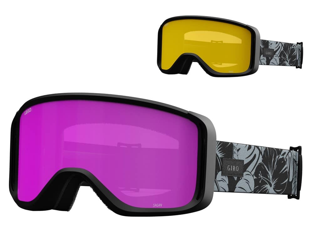 Gogle zimowe GIRO SAGEN BLACK & GREY BOTANICAL LX (OTG) (Cylindryczne) (szyba AMBER PINK 19-42% S2 + szyba YELLOW 00% S2) (NEW 2024/2025)