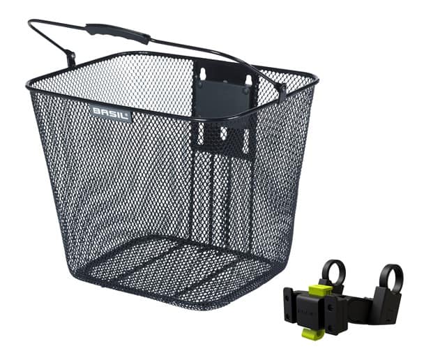 Kosz na kierownicę BASIL BILBAO KF+HANDLEBARHOLDER, KF System (ze wspornikiem), mocowanie przenośne, stalowy czarny (NEW)