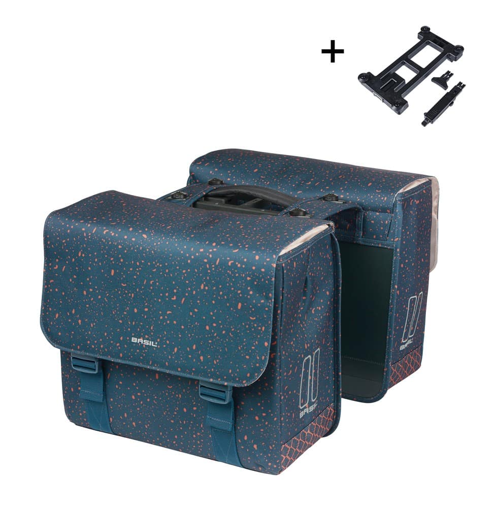 Sakwa podwójna BASIL FLAIR DOUBLE BICYCLE BAG MIK, MIK z adapterem do mocowania (ready to go), 35L, Wodoodporna, Navy (NEW)