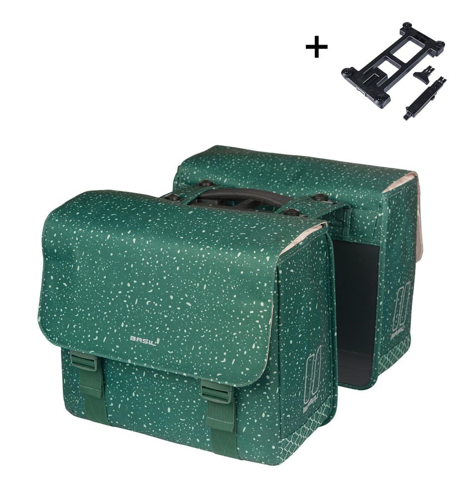 Sakwa podwójna BASIL FLAIR DOUBLE BICYCLE BAG MIK, MIK z adapterem do mocowania (ready to go), 35L, Wodoodporna, Green (NEW)