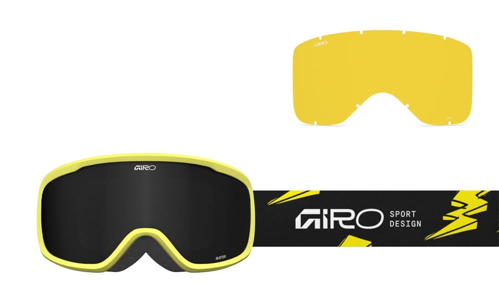 Gogle zimowe juniorskie GIRO BUSTER YELLOW BOLTS (OTG) (Cylindryczne) (Szyba lustrzana kolorowa ULTRA BLACK 8-18% S3) (NEW 2025/2026)