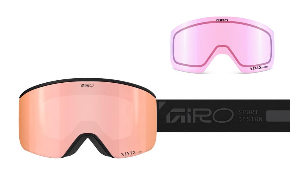 Gogle zimowe GIRO ELLA BLACK RAILS (Cylindryczne) (Szyba lustrzana kolorowa VIVID-Carl Zeiss ROSE GOLD 19-42% S2 + VIVID INFRARED 43-79% S1) (NEW 2025/2026).