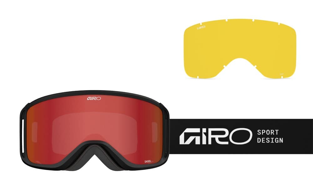 Gogle zimowe GIRO SAGEN BLACK STACKED (OTG) (Cylindryczne) (szyba AMBER SCARLET 19-42% S2 + szyba YELLOW 80-99% S0) (NEW 2025/2026)