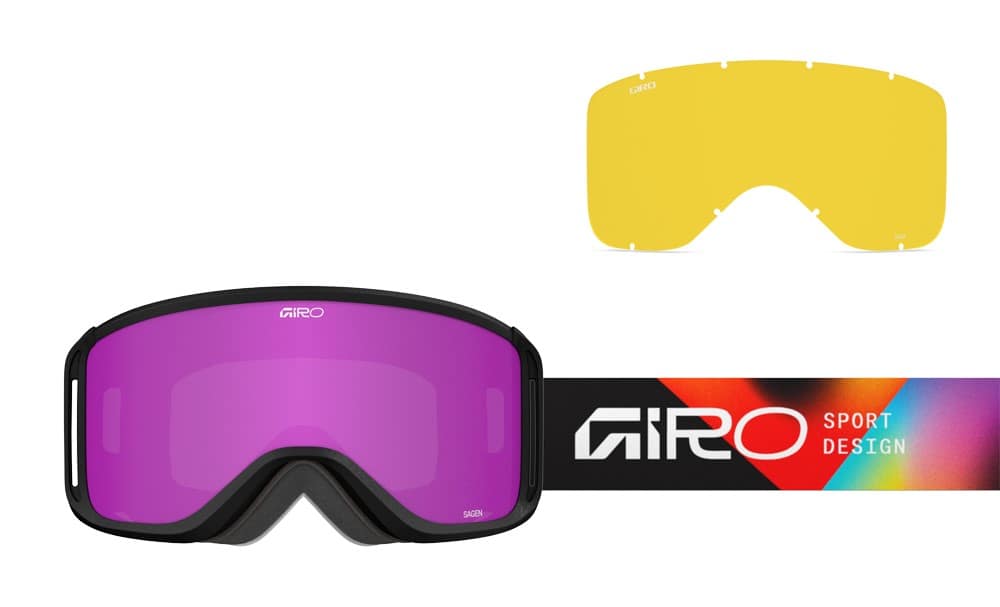 Gogle zimowe GIRO SAGEN BLACK ANGLES (OTG) (Cylindryczne) (szyba AMBER PINK 19-42% S2 + szyba YELLOW 80-99% S0) (NEW 2025/2026)