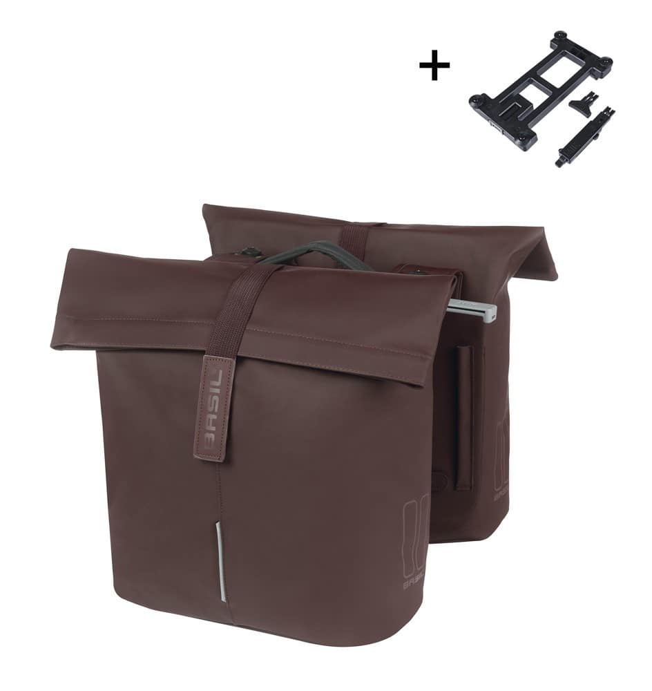 Sakwa podwójna BASIL CITY DOUBLE PANNIER BAG MIK 28-32L, MIK System (ready to go), roasted brown (NEW)