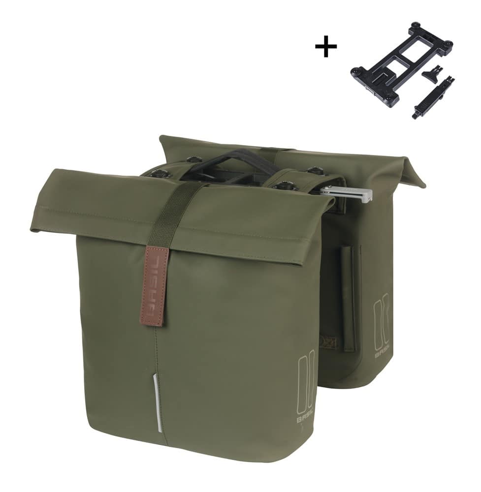 Sakwa podwójna BASIL CITY DOUBLE PANNIER BAG MIK 28-32L, MIK System (ready to go), moss green (NEW)