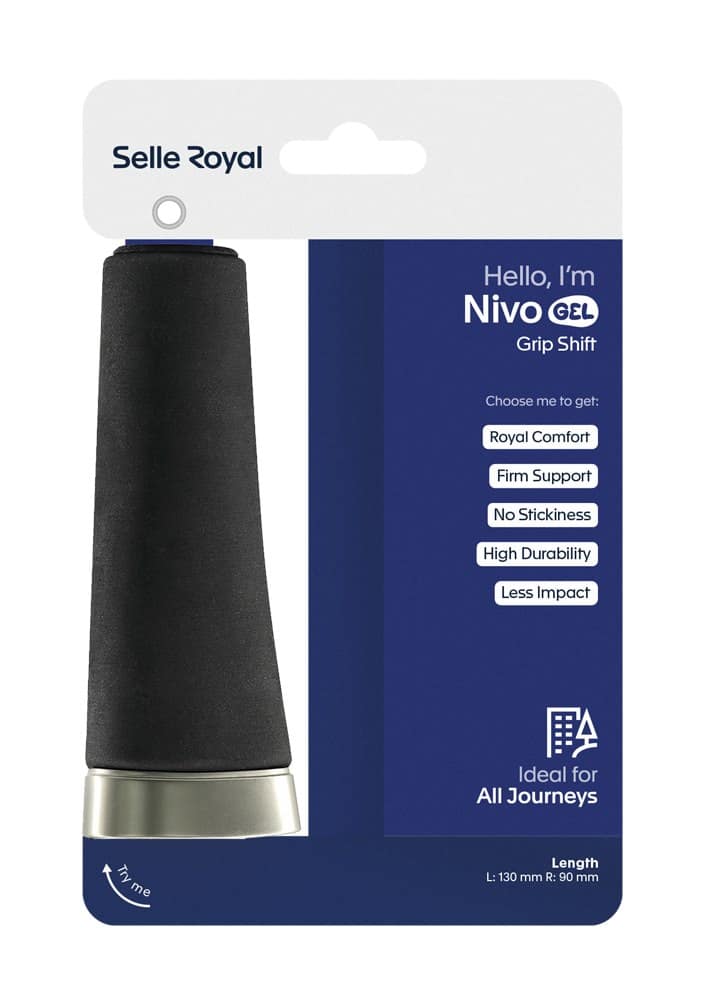 Chwyty kierownicy SELLEROYAL NIVO GEL, Żelowe, Rozmiar 130/90, Czarne, Lock-on, Klamra aluminiowa srebrna (NEW 2026)