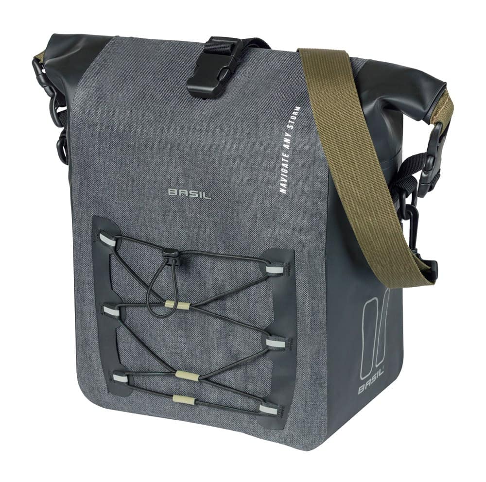 Sakwa pojedyncza BASIL NAVIGATOR STORM SINGLE PANNIER BAG M 12-15 L, MIK Hooks System, wodoodporna, grey black (NEW 2026)