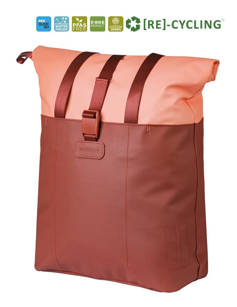 Sakwa pojedyncza BASIL VIVE BICYCLE SHOPPER, MIK Hooks, 15-20L, Wodoodporna, burgundy/pink (NEW 2026)